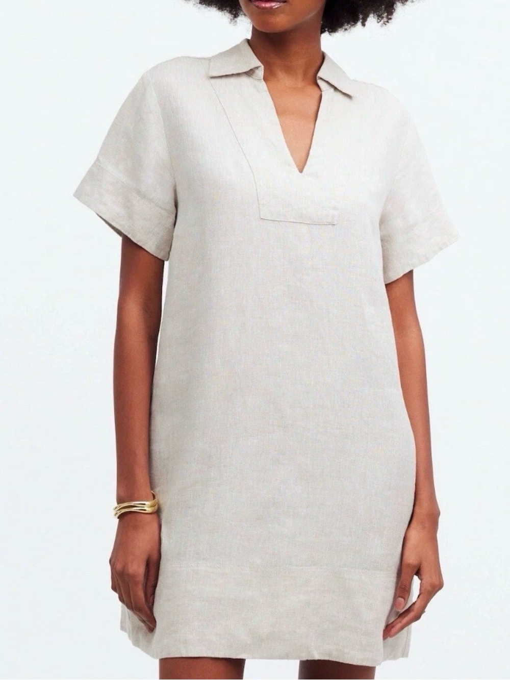 Madewell Beige Linen Collared Tunic Dress